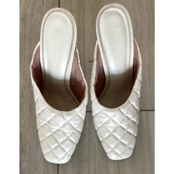 ASOS DESIGN Popeye Quilted High Heeled Mules in White Square Toe Size 8 - Picture 2 of 9